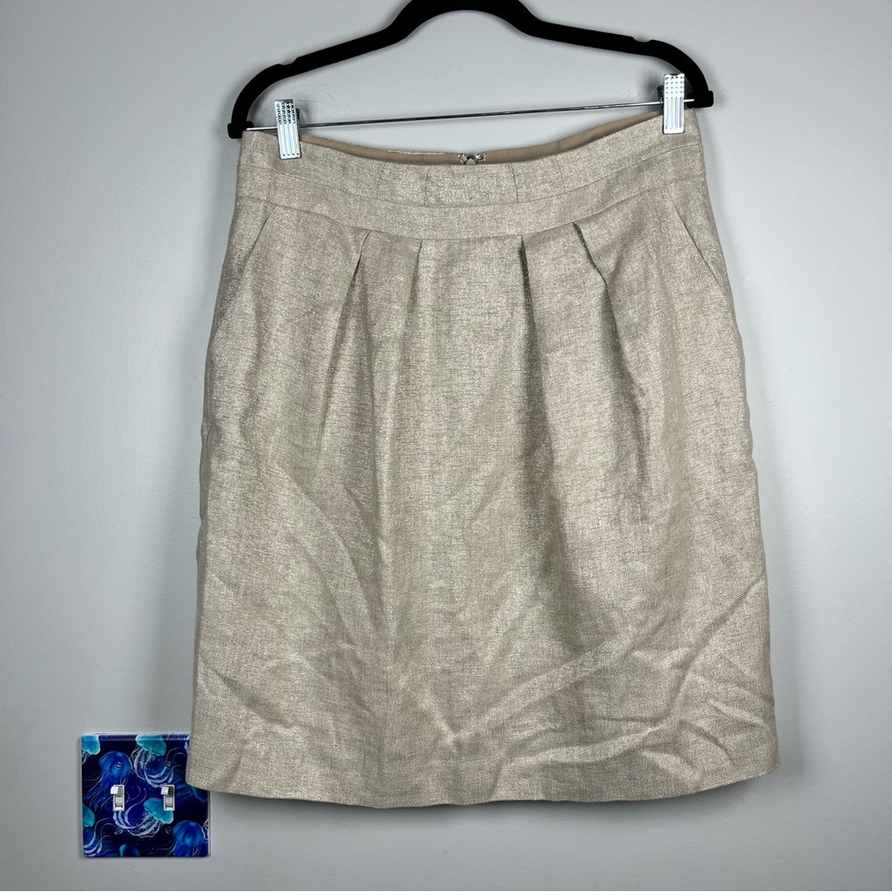 NWT Talbots Womens A-Line Linen Blend Gold Shimmer Metallic Holiday Skirt Size 8